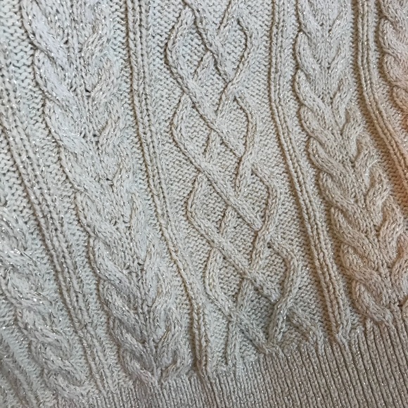 Chaps V-neck Sweater Cream - Gold Sparkle Accents - Picture 3 of 5